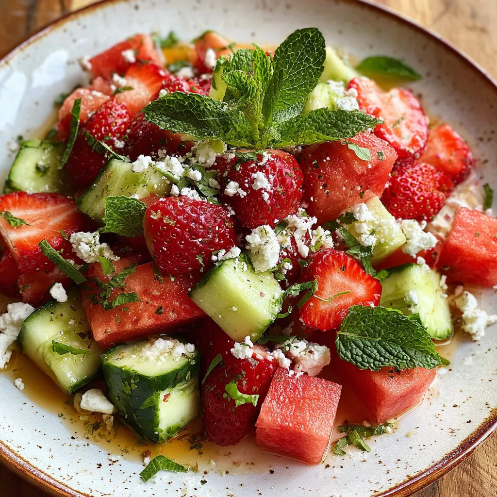 Watermelon Cucumber Salad with Fresh Strawberries &amp; Feta