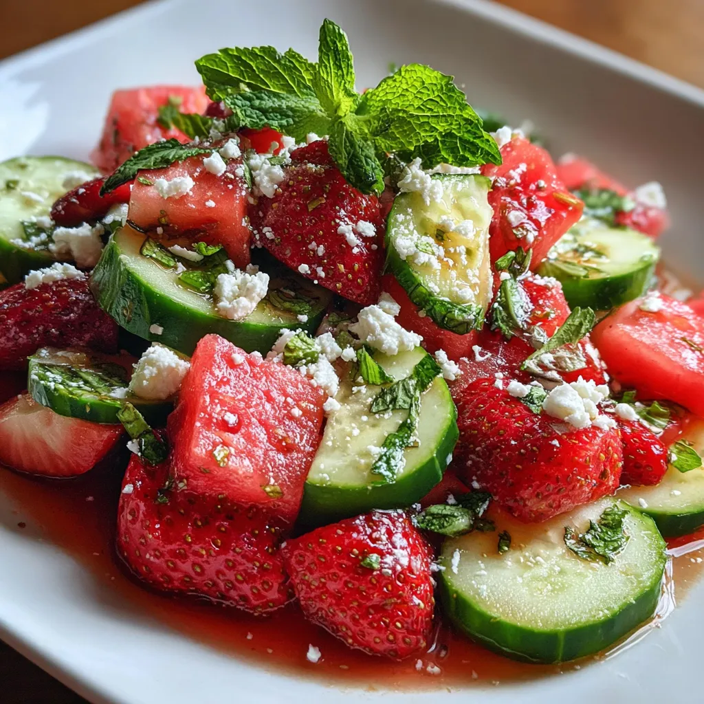 Strawberry Watermelon Feta and Mint Cucumber Salad