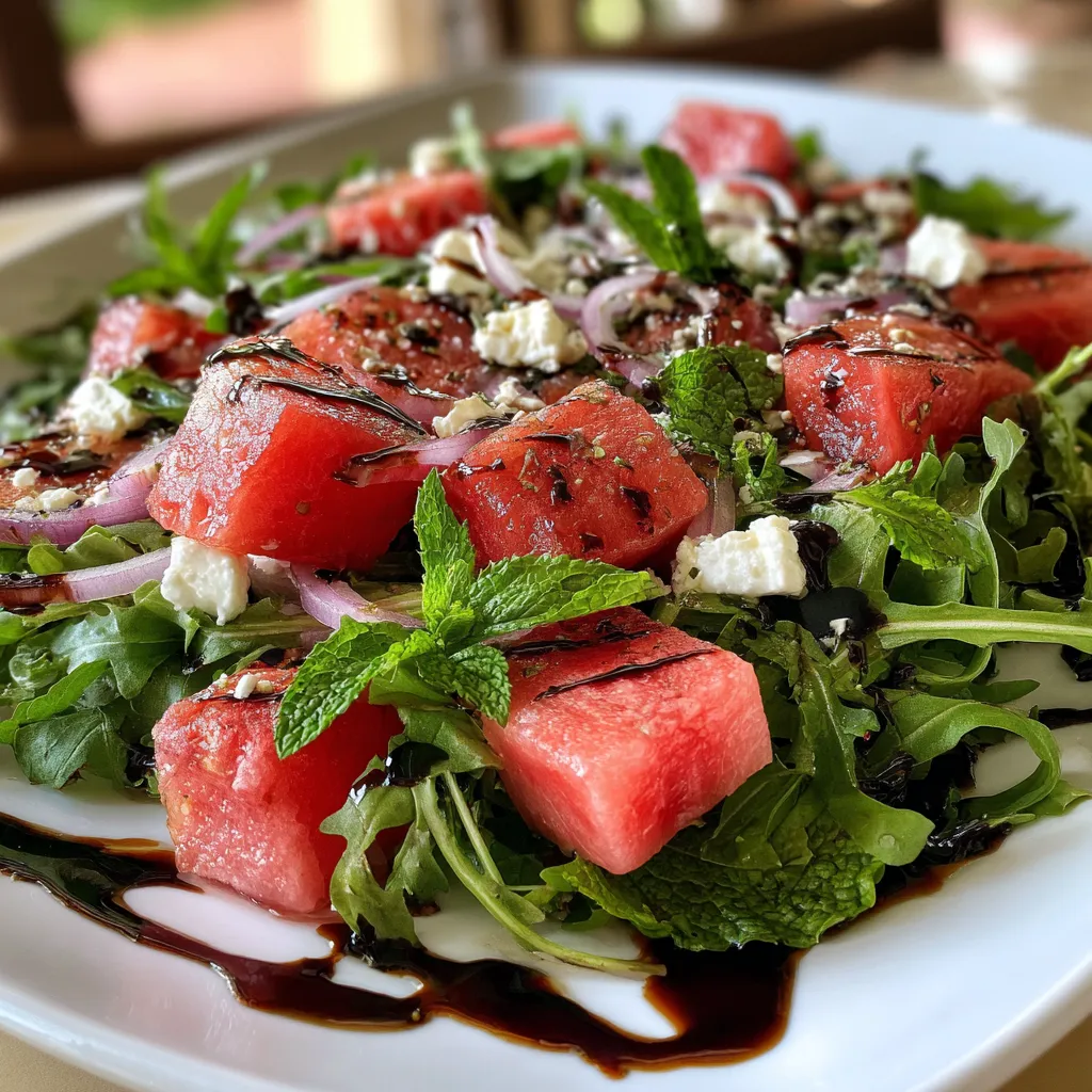 Arugula Watermelon Feta Salad with Tangy Balsamic Drizzle