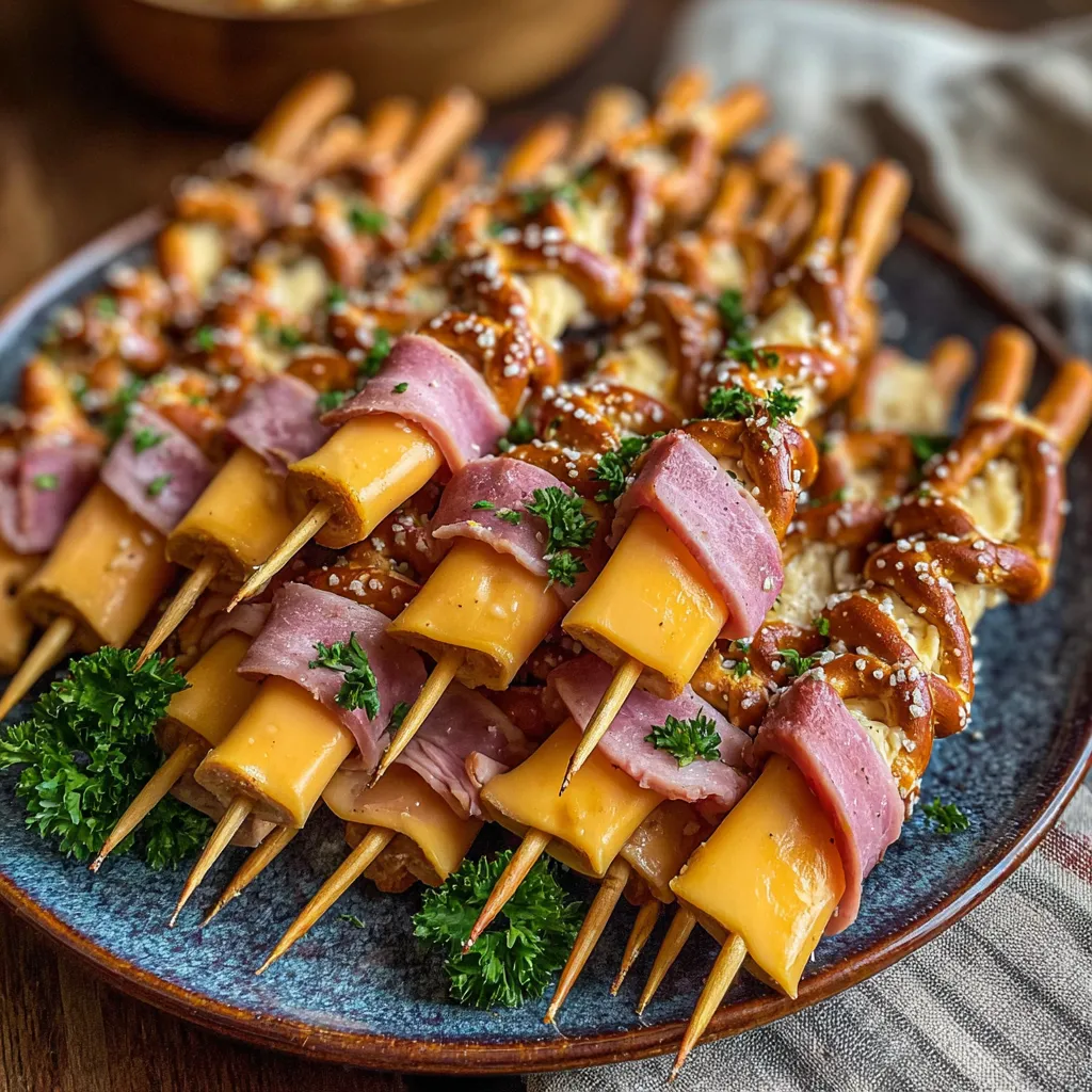 Pretzel Ham and Cheese Kabobs