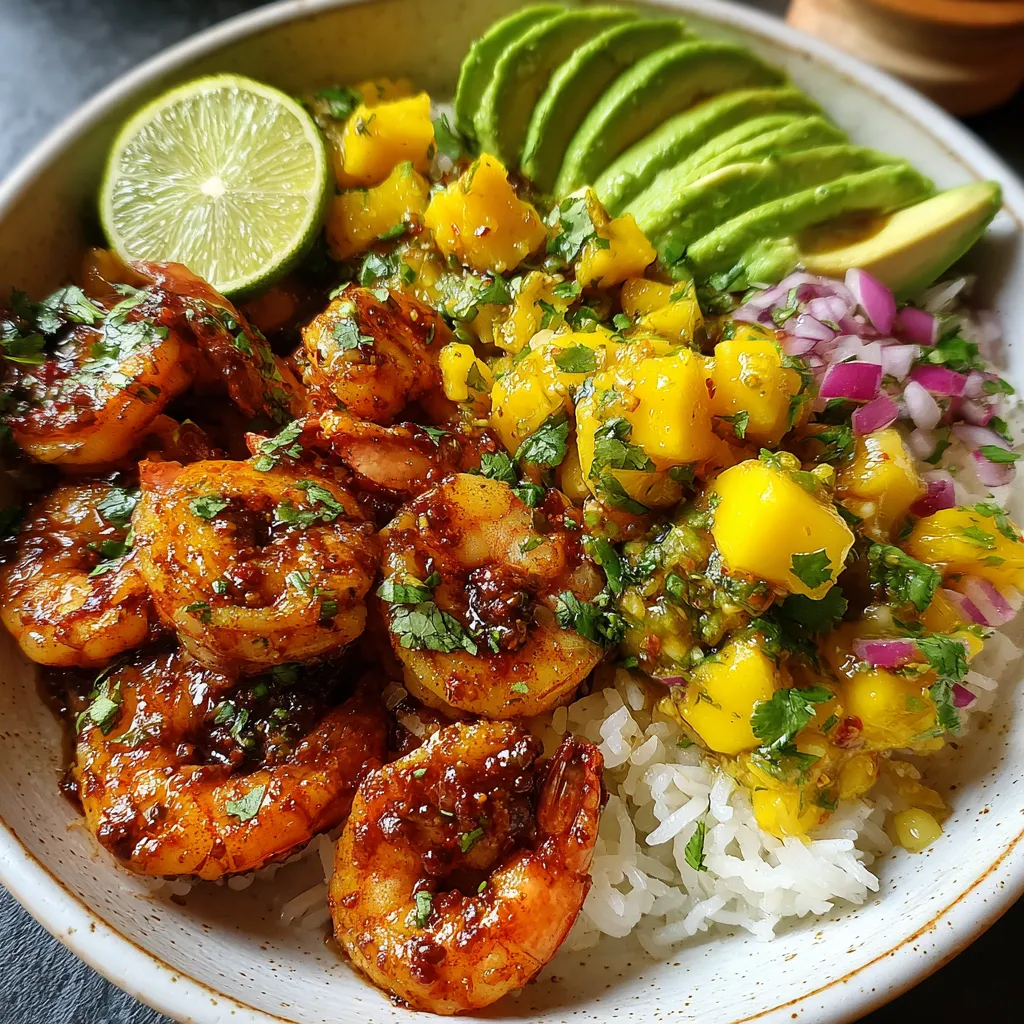 Shrimp and Avocado Bowls with Mango Salsa &amp; Lime Chili Sauce