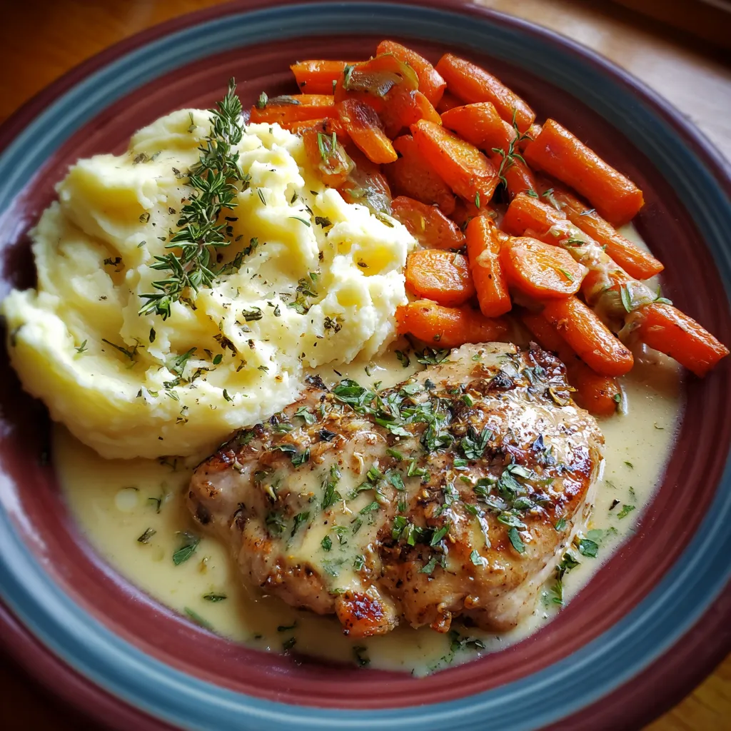 Creamy Herb Chicken with Mashed Potatoes & Glazed Carrots