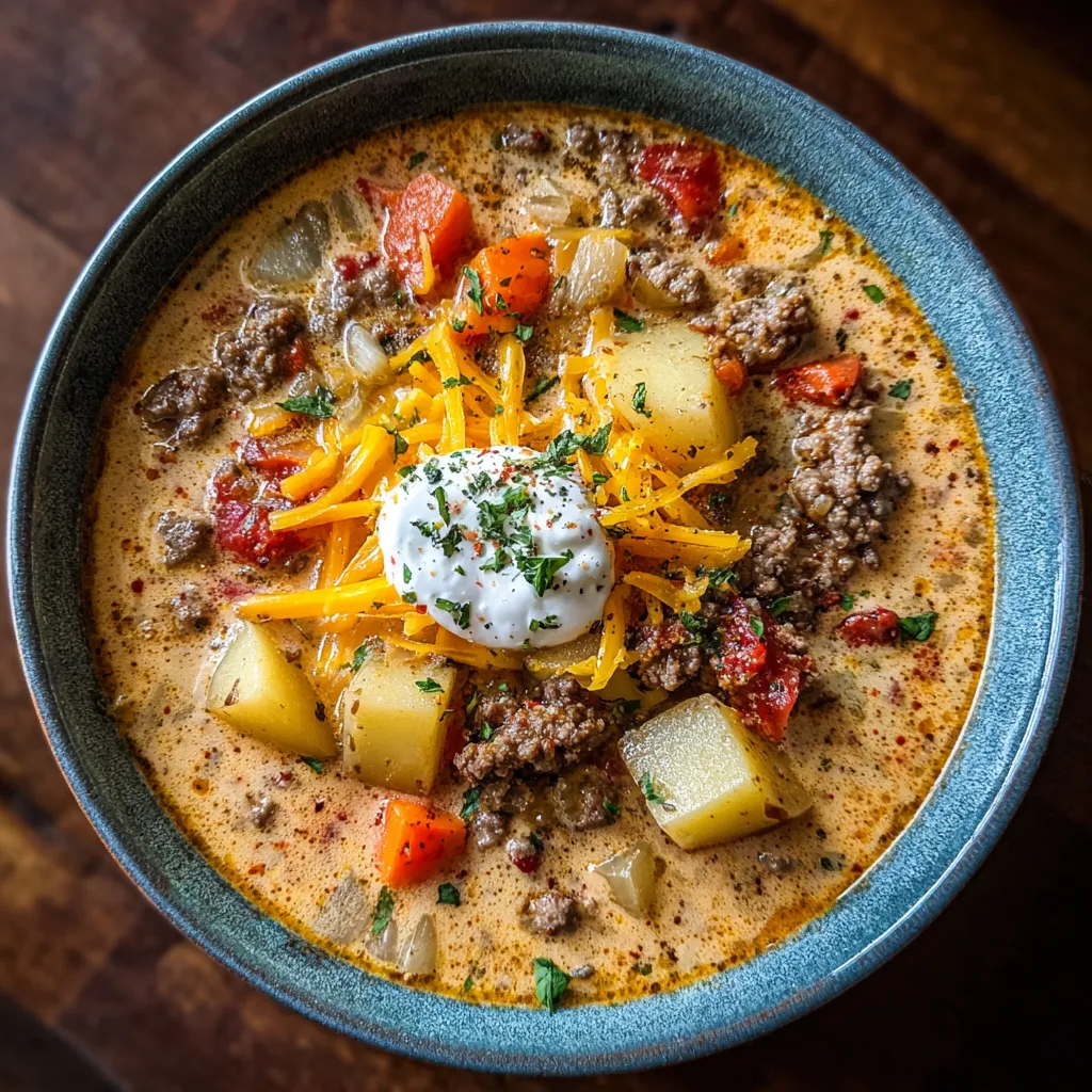 Hearty Creamy Homestyle Cheeseburger Soup