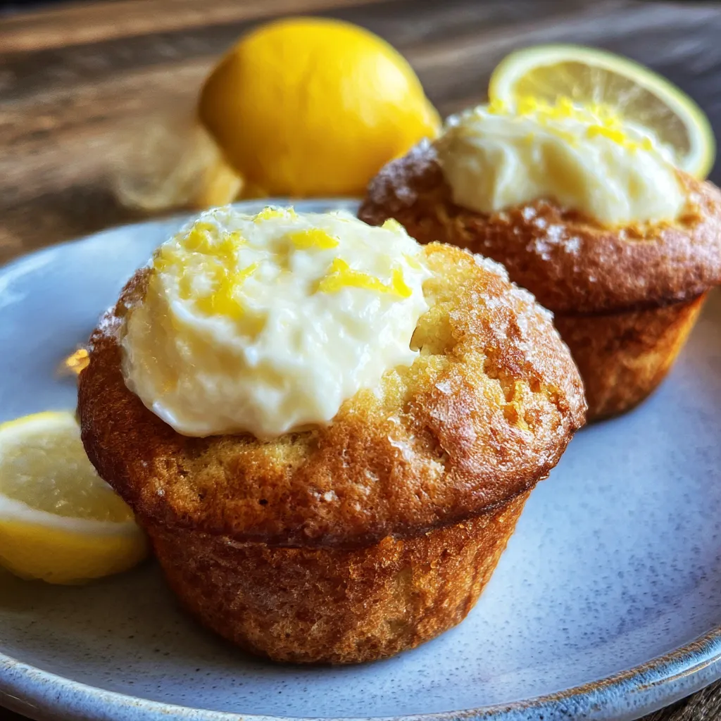 Lemon Muffins with Cream Cheese Filling Soft Bakery Style