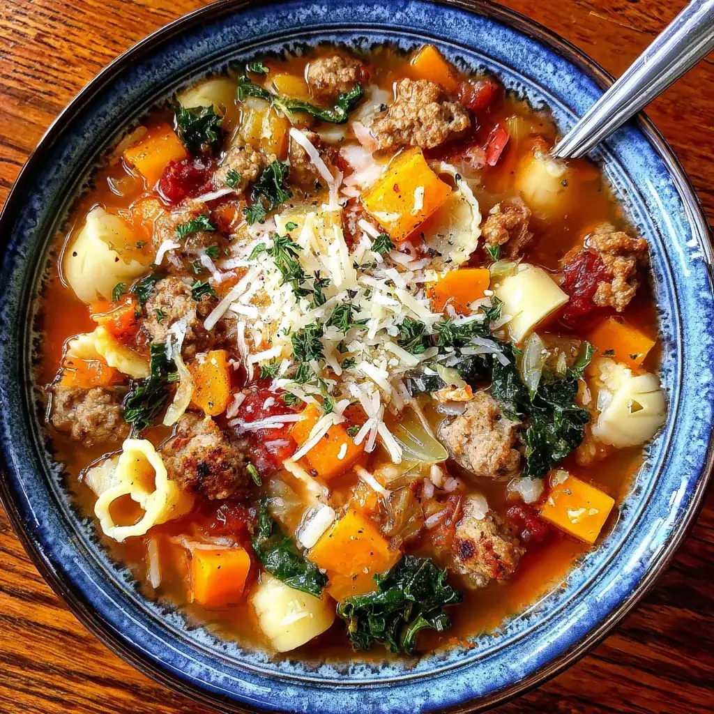 Hearty Fall Minestrone Soup with Italian Sausage and Butternut Squash