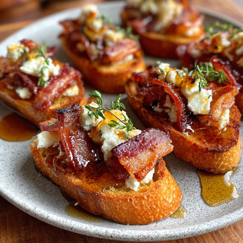 Crispy Fried Maple Bacon Goat Cheese Crostini with Honey