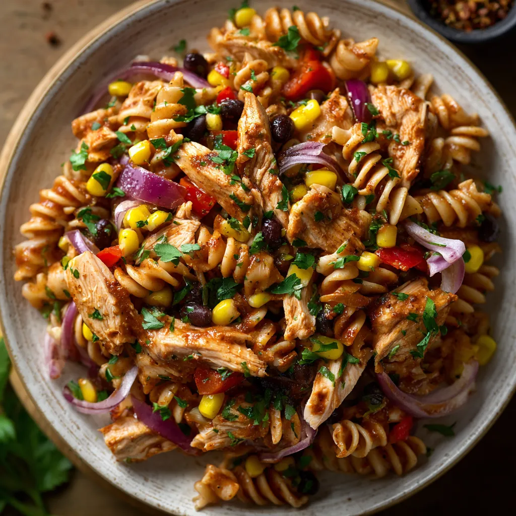 High Protein BBQ Chicken Pasta Salad