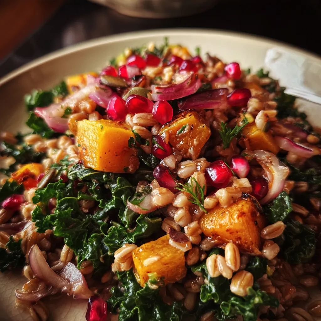 Vegan Winter Farro and Kale Salad