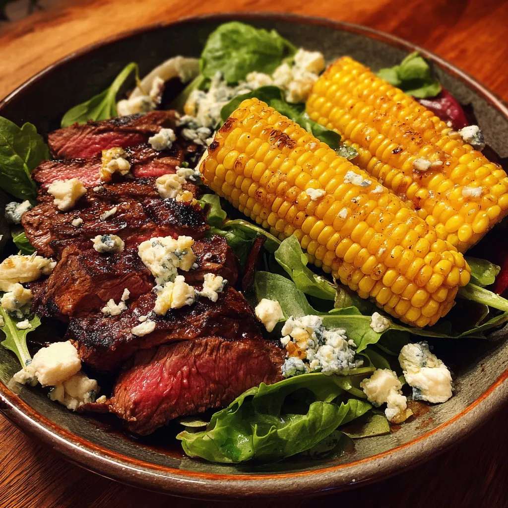 Balsamic Steak Gorgonzola Salad with Grilled Corn