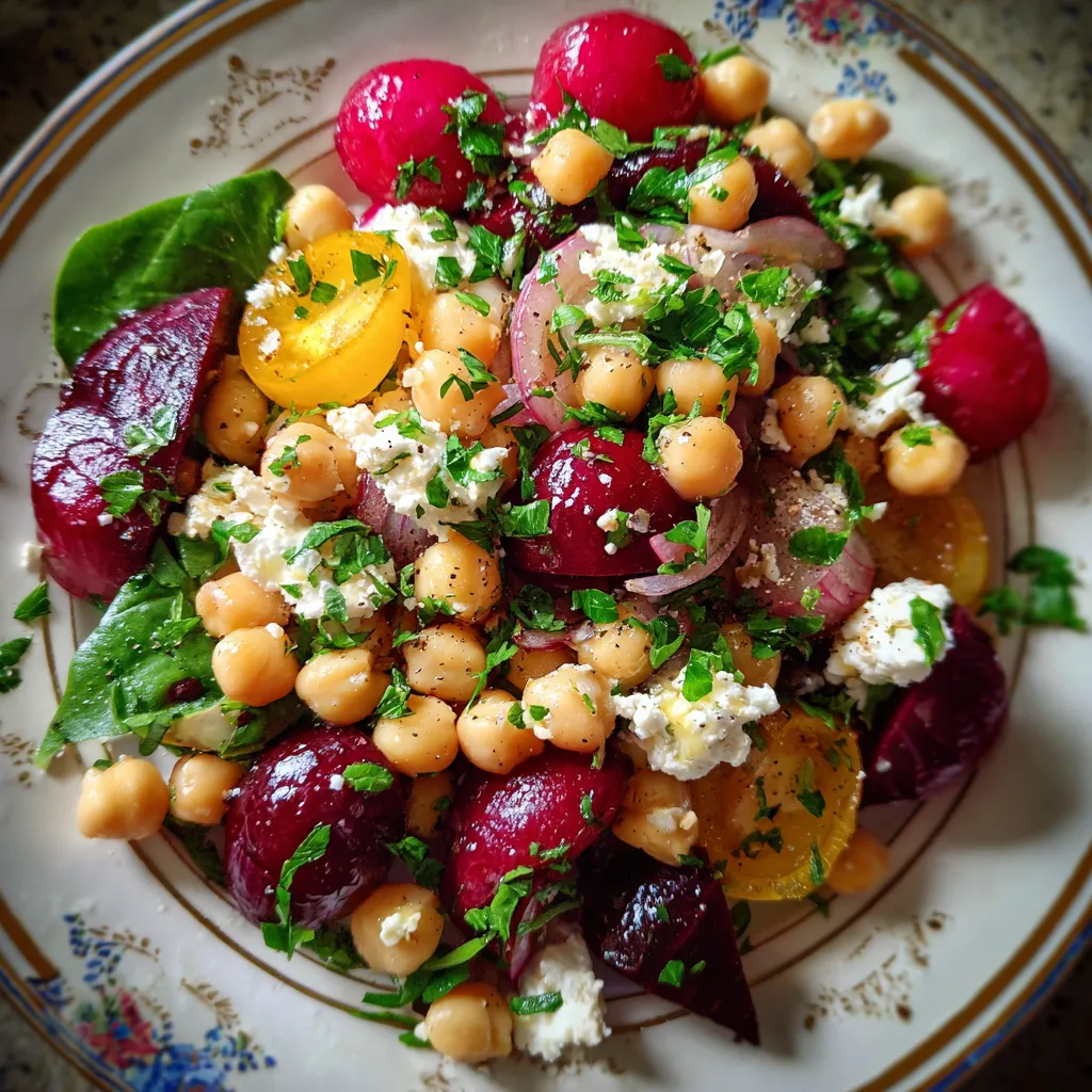 Chickpea Beet &amp; Feta Salad with Lemon-Garlic Vinaigrette
