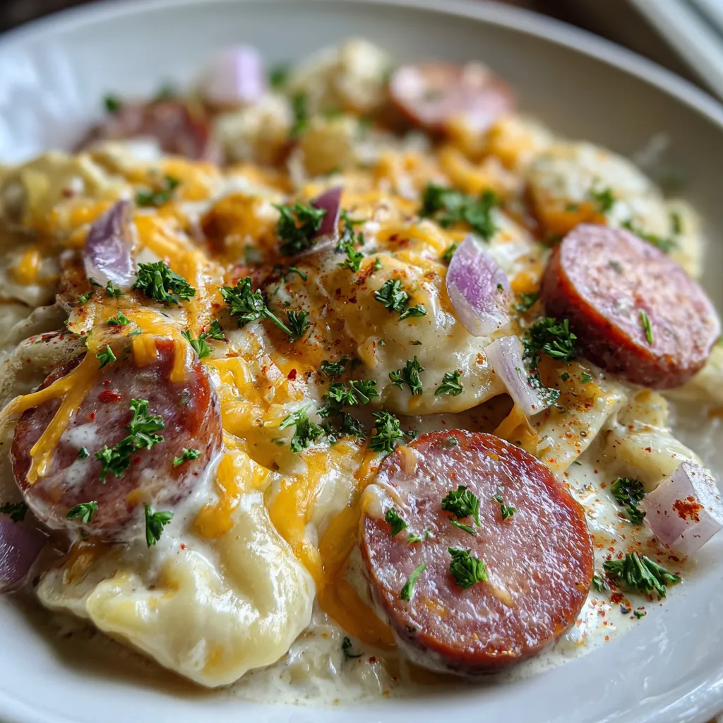 Crockpot Pierogi Casserole with Kielbasa